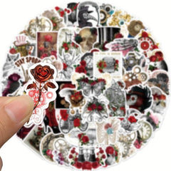 50 Steampunk Rose Graffiti Stickers for School, Outdoor Play, Study Toys