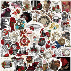 50 Steampunk Rose Graffiti Stickers for School, Outdoor Play, Study Toys