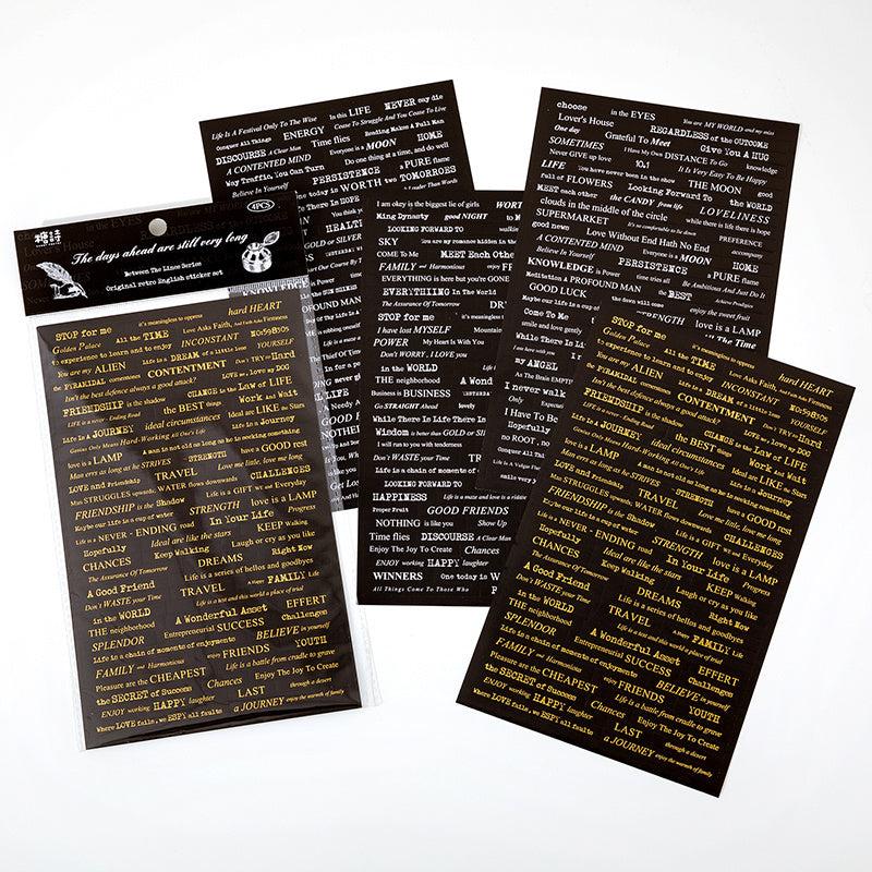 Retro English Bronzing Craft Stickers Journal DIY Decorative Stickers 4 Pieces