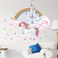 2pcs Cartoon Cloud Castle Horse Wall Stickers For Kids Room Decoration