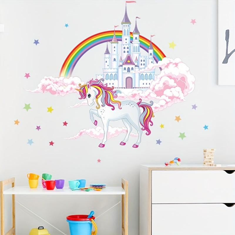 2pcs Cartoon Cloud Castle Horse Wall Stickers For Kids Room Decoration