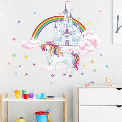 2pcs Cartoon Cloud Castle Horse Wall Stickers For Kids Room Decoration