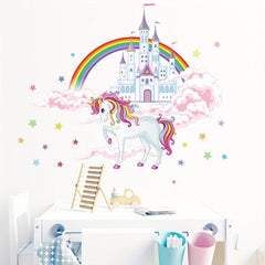 2pcs Cartoon Cloud Castle Horse Wall Stickers For Kids Room Decoration