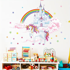2pcs Cartoon Cloud Castle Horse Wall Stickers For Kids Room Decoration