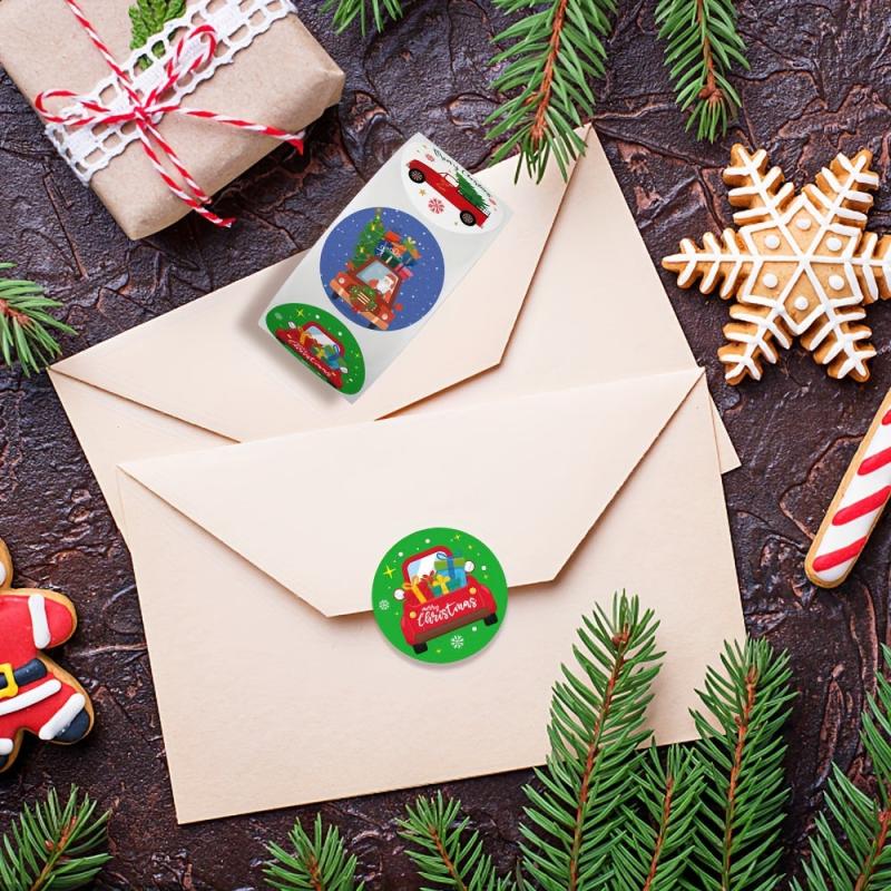 500pcs Christmas Stickers Labels Sticky Snowman Santa Claus Round Christmas Tags