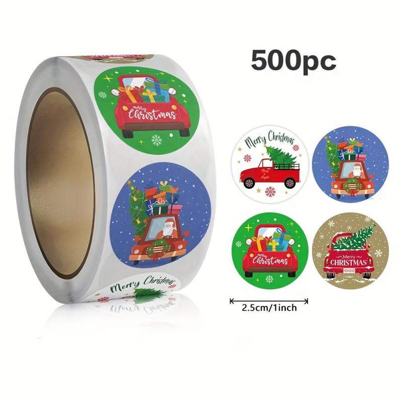 500pcs Christmas Stickers Labels Sticky Snowman Santa Claus Round Christmas Tags