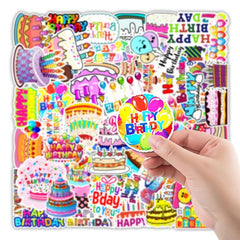 50pcs Happy Birthday Doodle Waterproof Stickers DIY Creative Toys