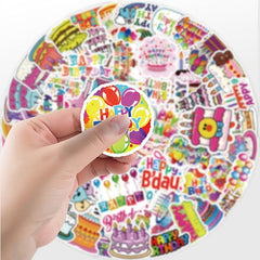 50pcs Happy Birthday Doodle Waterproof Stickers DIY Creative Toys