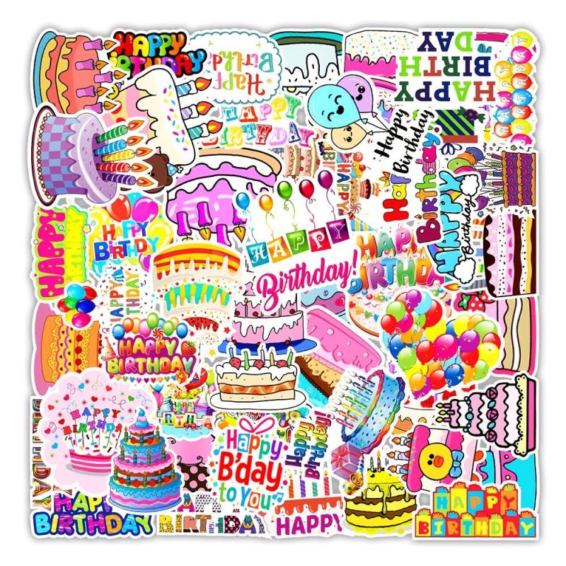 50pcs Happy Birthday Doodle Waterproof Stickers DIY Creative Toys