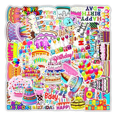 50pcs Happy Birthday Doodle Waterproof Stickers DIY Creative Toys