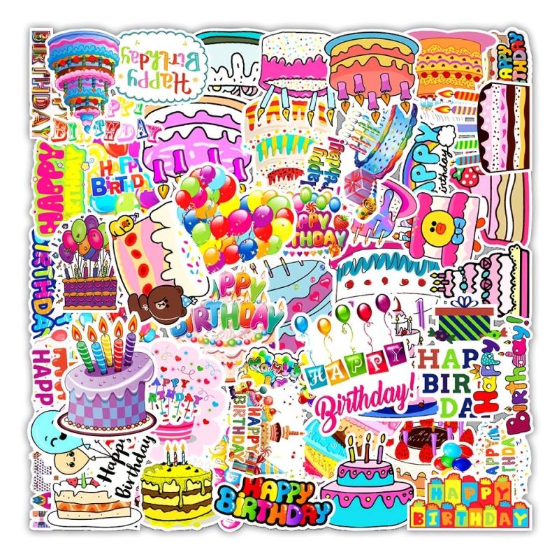 50pcs Happy Birthday Doodle Waterproof Stickers DIY Creative Toys