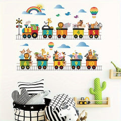 Cartoon Animal Train Railway Wall Sticker Self-adhesive Removable Sticker