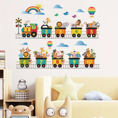 Cartoon Animal Train Railway Wall Sticker Self-adhesive Removable Sticker