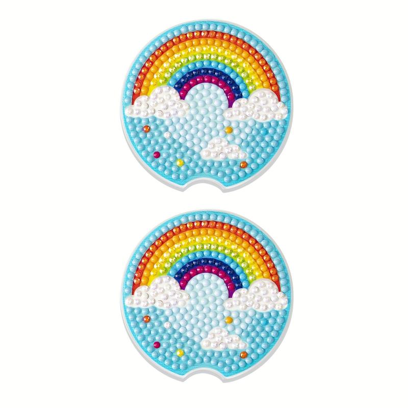 2pcs Rainbow Cup Mats Diamond Painting Car Interior Accessories