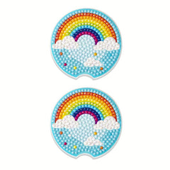2pcs Rainbow Cup Mats Diamond Painting Car Interior Accessories