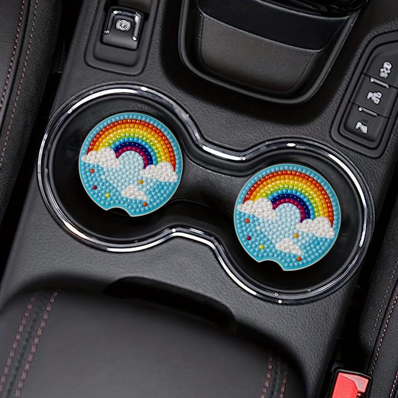 2pcs Rainbow Cup Mats Diamond Painting Car Interior Accessories