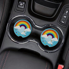 2pcs Rainbow Cup Mats Diamond Painting Car Interior Accessories