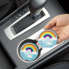 2pcs Rainbow Cup Mats Diamond Painting Car Interior Accessories