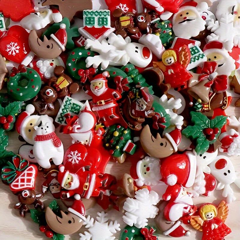 20pcs Christmas Flat Back Resin Charms DIY Hair Clips Phone Cases Embellishments