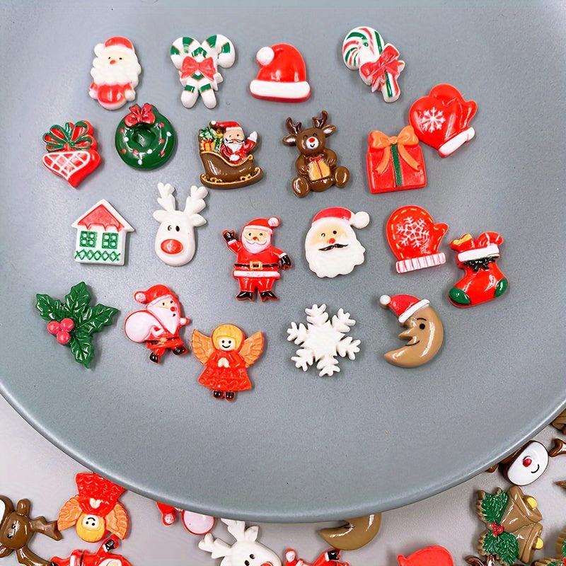 20pcs Christmas Flat Back Resin Charms DIY Hair Clips Phone Cases Embellishments