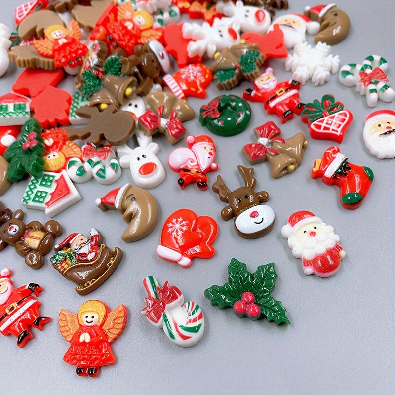 20pcs Christmas Flat Back Resin Charms DIY Hair Clips Phone Cases Embellishments