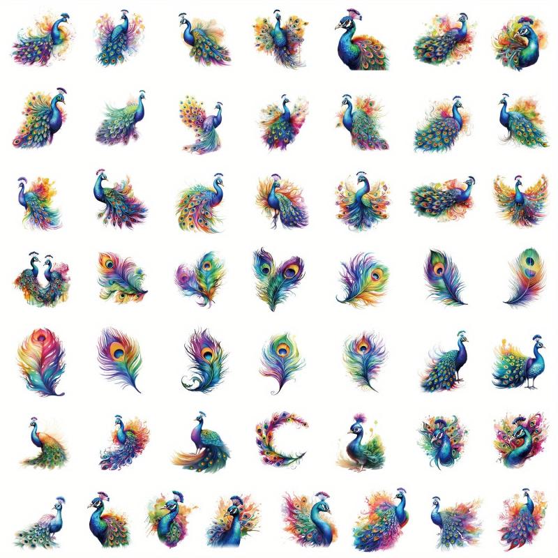 50pcs Peacock Graffiti Stickers For Mobile Computer Luggage