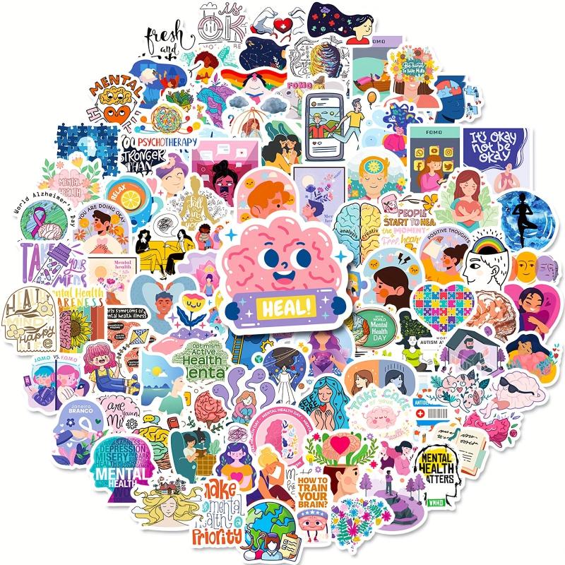 100pcs Mental Health Stickers - Inspirational Words for Water Bottles
