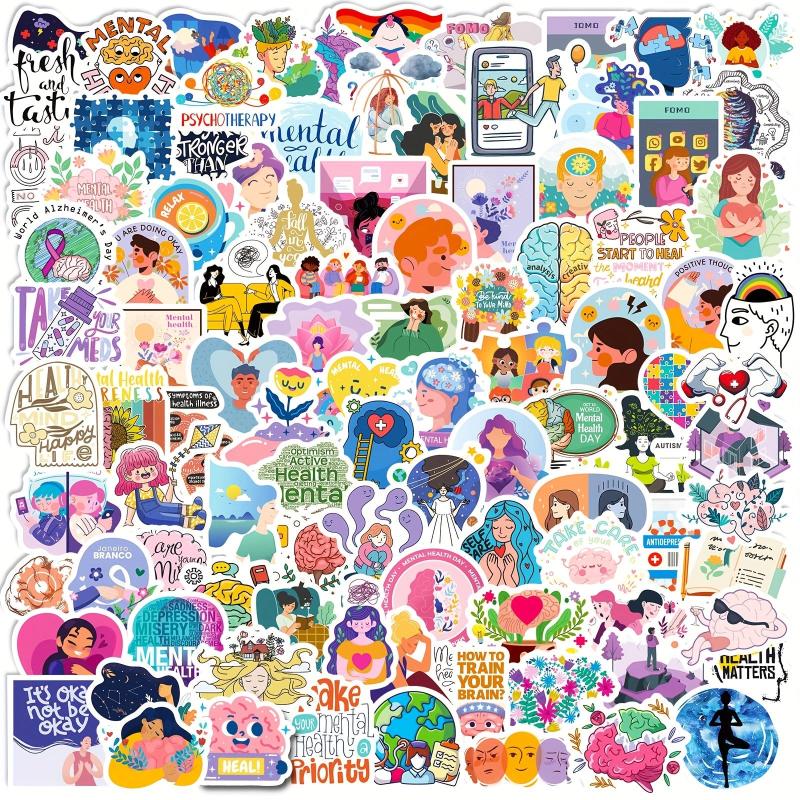 100pcs Mental Health Stickers - Inspirational Words for Water Bottles