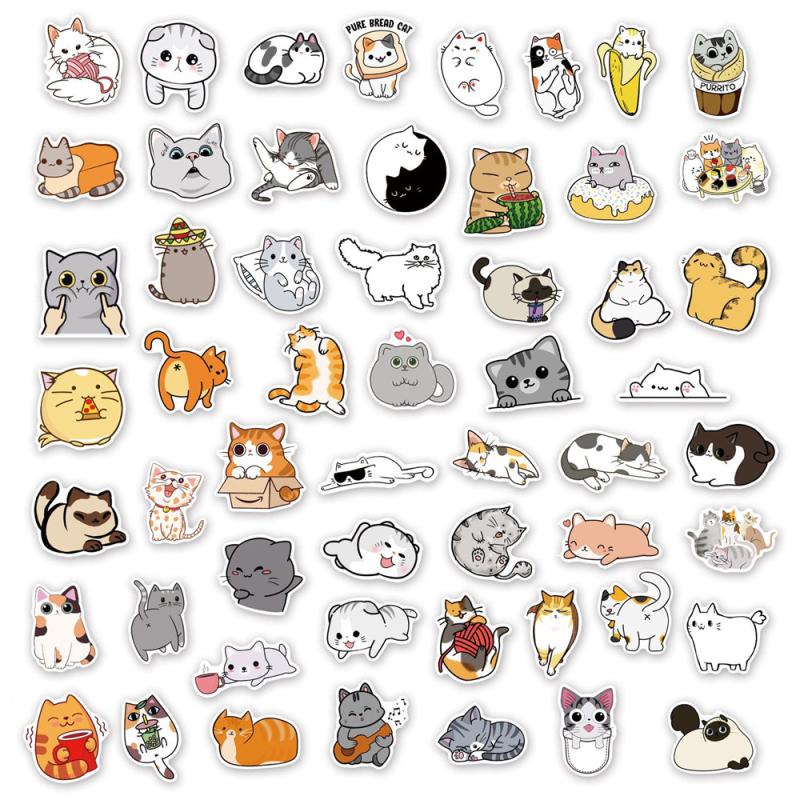 50pcs Cartoon Cat Doodle Sticker for Bike Skateboard Car Helmet Notebook Compute