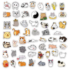 50pcs Cartoon Cat Doodle Sticker for Bike Skateboard Car Helmet Notebook Compute