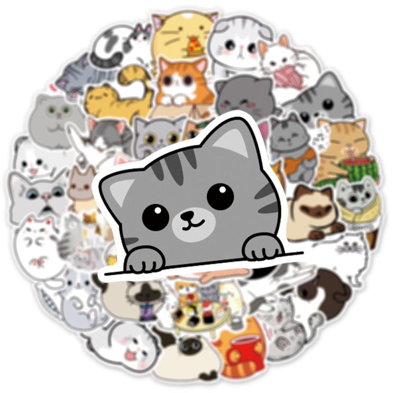 50pcs Cartoon Cat Doodle Sticker for Bike Skateboard Car Helmet Notebook Compute