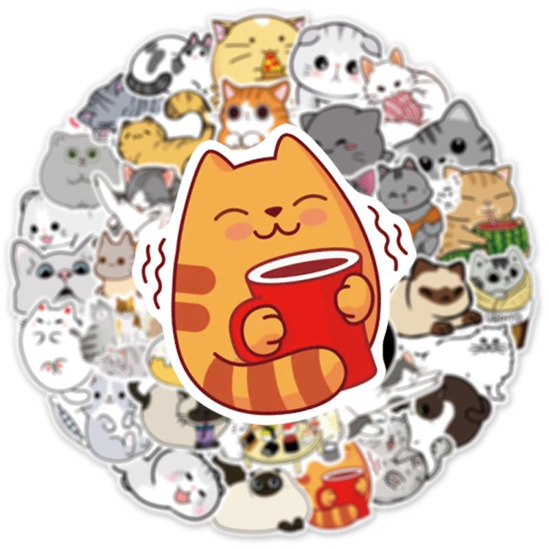 50pcs Cartoon Cat Doodle Sticker for Bike Skateboard Car Helmet Notebook Compute