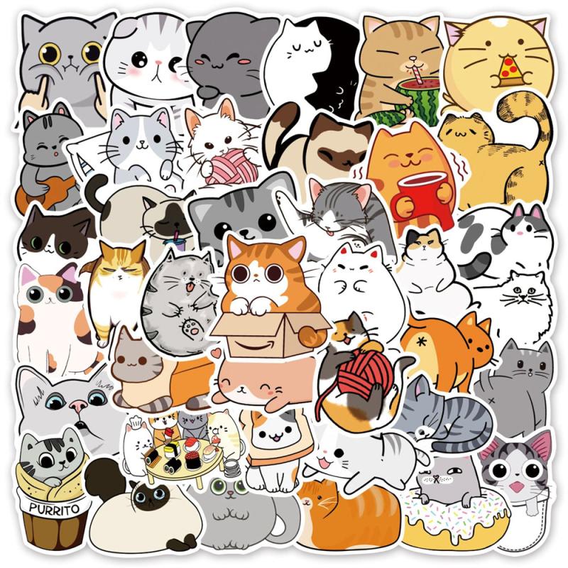 50pcs Cartoon Cat Doodle Sticker for Bike Skateboard Car Helmet Notebook Compute