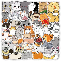50pcs Cartoon Cat Doodle Sticker for Bike Skateboard Car Helmet Notebook Compute