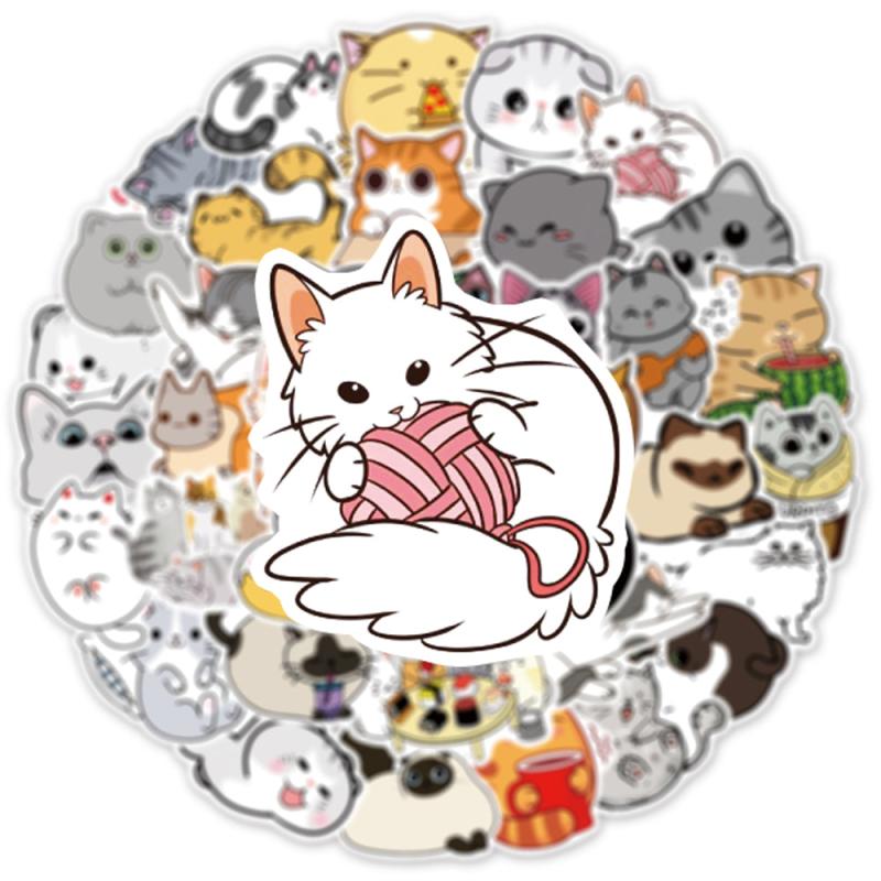 50pcs Cartoon Cat Doodle Sticker for Bike Skateboard Car Helmet Notebook Compute