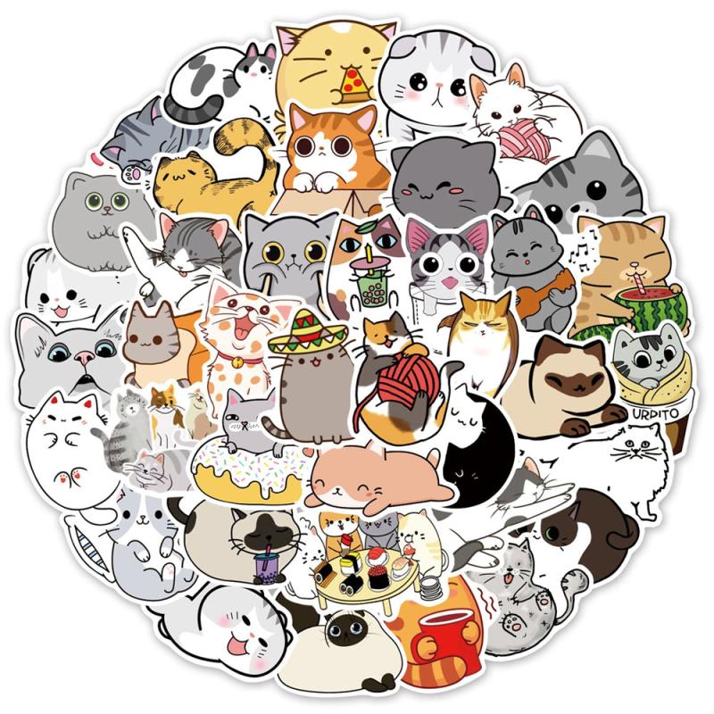 50pcs Cartoon Cat Doodle Sticker for Bike Skateboard Car Helmet Notebook Compute