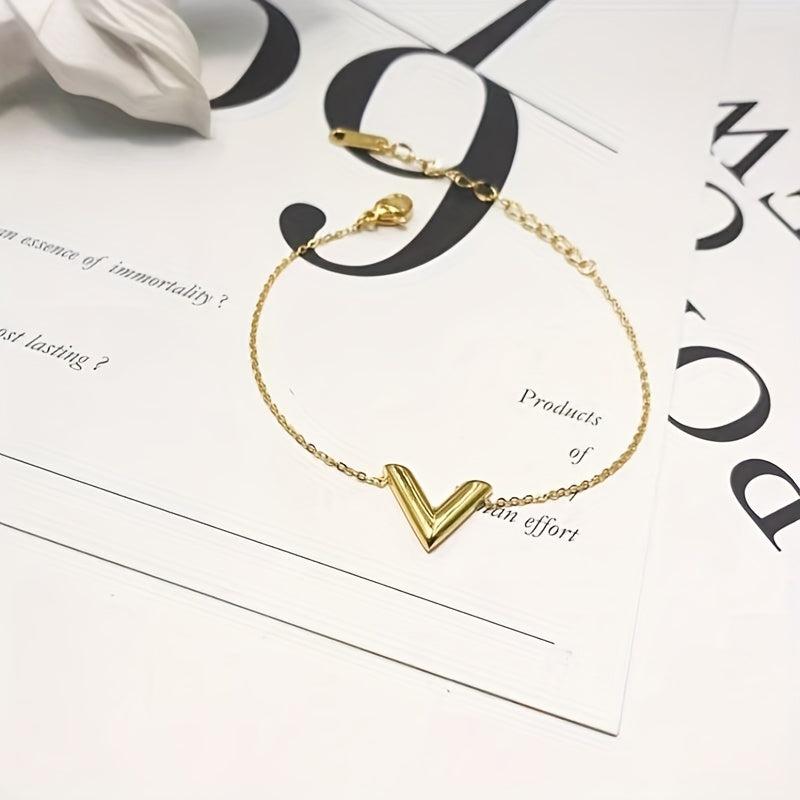 V Letter Bracelet for Women Titanium Steel Plated Jewelry
