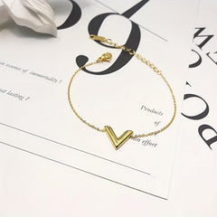 V Letter Bracelet for Women Titanium Steel Plated Jewelry