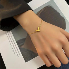 V Letter Bracelet for Women Titanium Steel Plated Jewelry