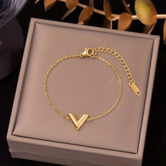 V Letter Bracelet for Women Titanium Steel Plated Jewelry