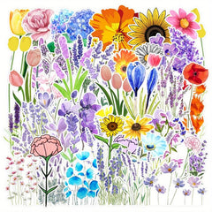 50pcs Plant Flower Waterproof Stickers - DIY Motorcycle Laptop Decal