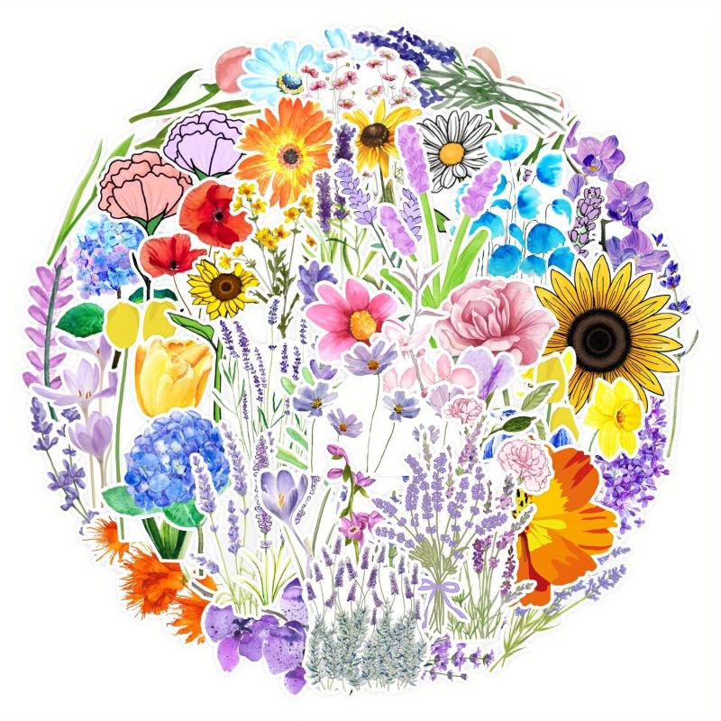 50pcs Plant Flower Waterproof Stickers - DIY Motorcycle Laptop Decal