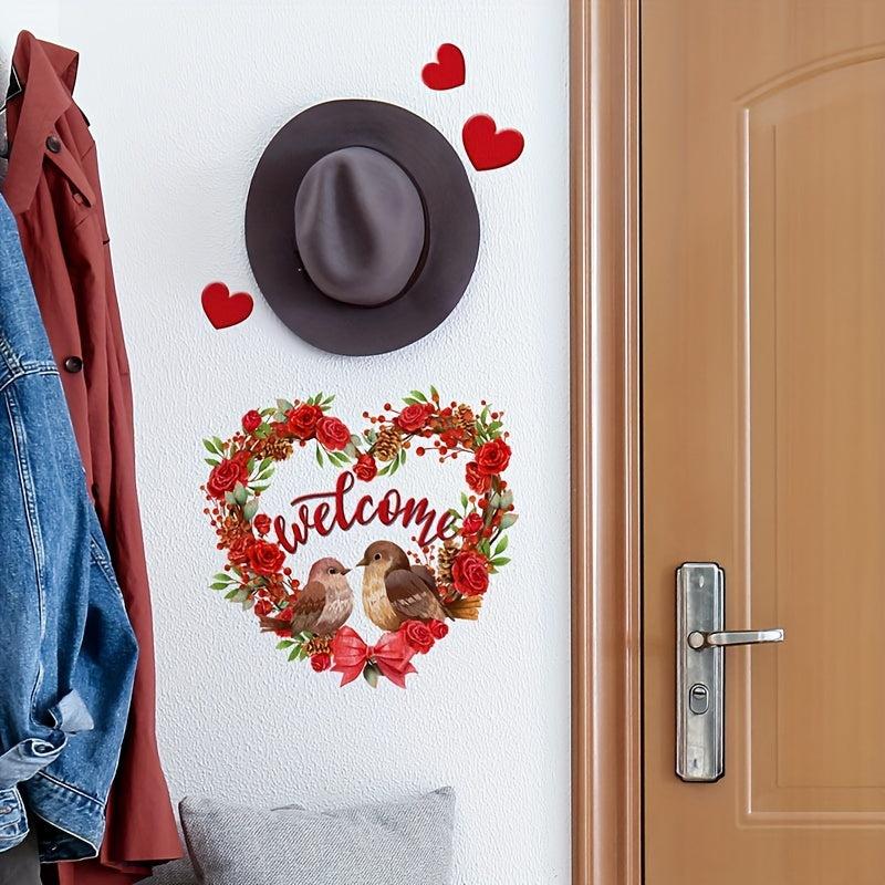 Red Rose Flower Love Wreath Sticker Door Sticker Home Decoration