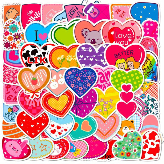 50pcs Cartoon Heart Stickers Colorful Love Decorative Stickers For Package Party