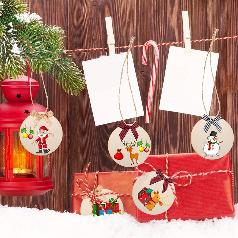 48pcs Christmas Wooden Craft Mini Plaid Bows DIY Ornaments