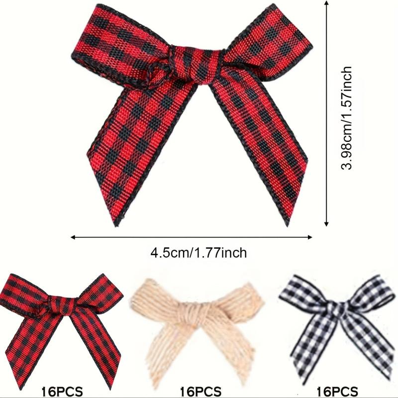 48pcs Christmas Wooden Craft Mini Plaid Bows DIY Ornaments