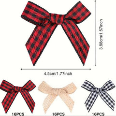 48pcs Christmas Wooden Craft Mini Plaid Bows DIY Ornaments
