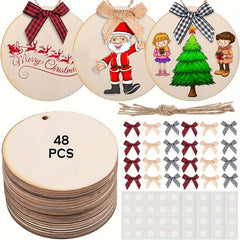 48pcs Christmas Wooden Craft Mini Plaid Bows DIY Ornaments