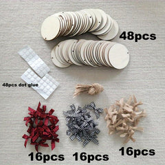48pcs Christmas Wooden Craft Mini Plaid Bows DIY Ornaments