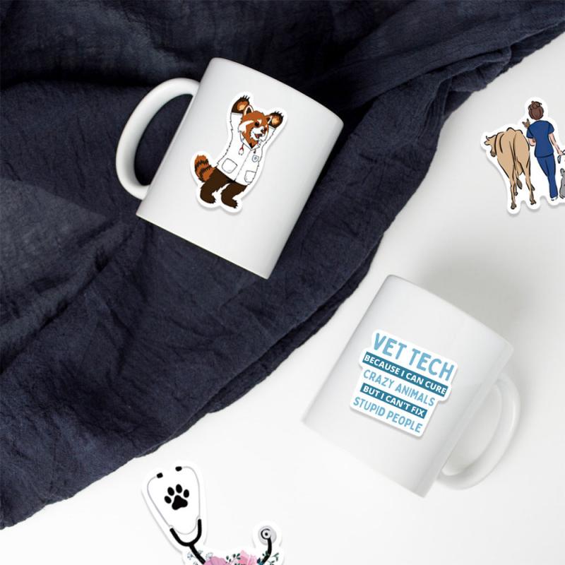 50pcs Cartoon Vet Stickers Water Bottle Laptop Waterproof Vinyl